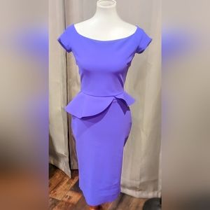 Chiara Boni Couture Purple peplum waist midi dress size 42/ 10 retails $750+ new